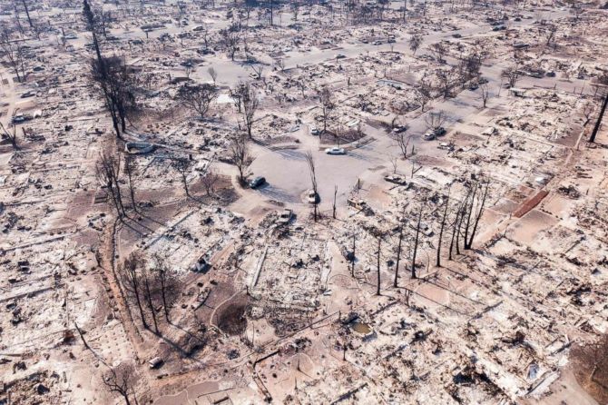 Damage caused by the 2017 Tubbs Fire in the city of Santa Rosa, California