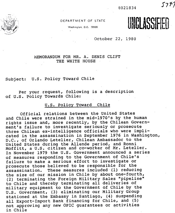 US Policy toward Chile in 1980