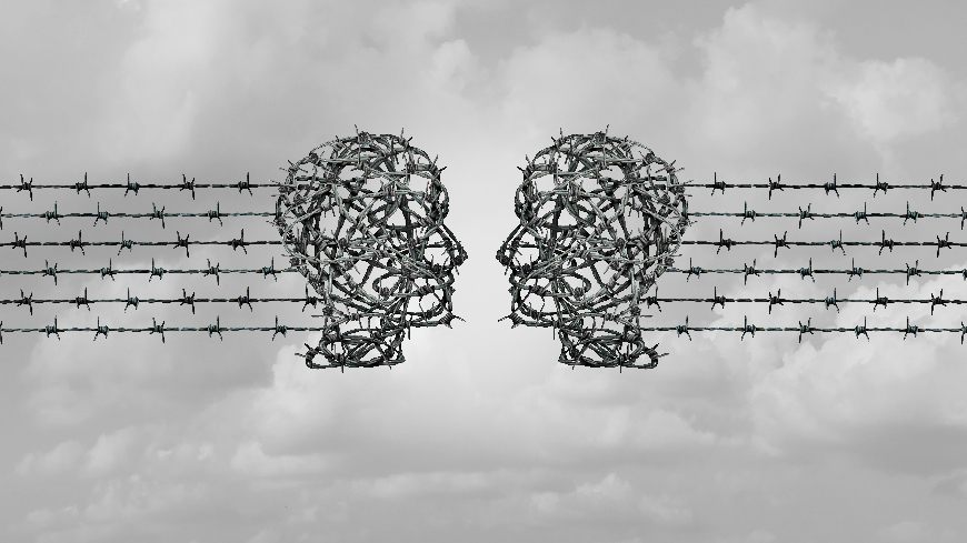 Immagine stilizzata che rappresenta due facce realizzate con filo spinato