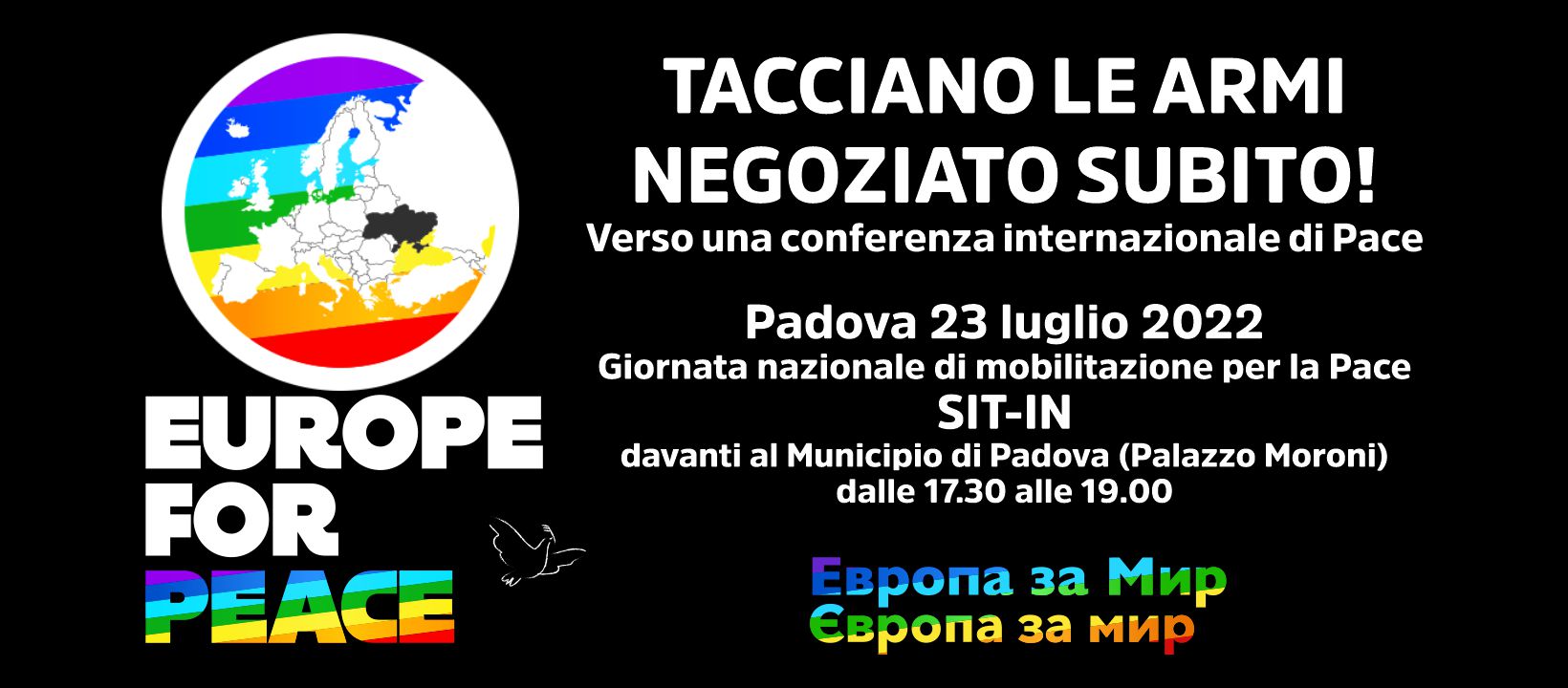 Locandina dell'evento Europa per la pace: il 23 luglio giornata nazionale di mobilitazione per la pace in tutte le città italiane