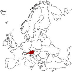 L'Austria evidenziata nella mappa dell'Europa