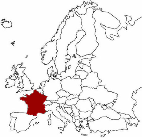 La Francia evidenziata nella mappa dell'Europa