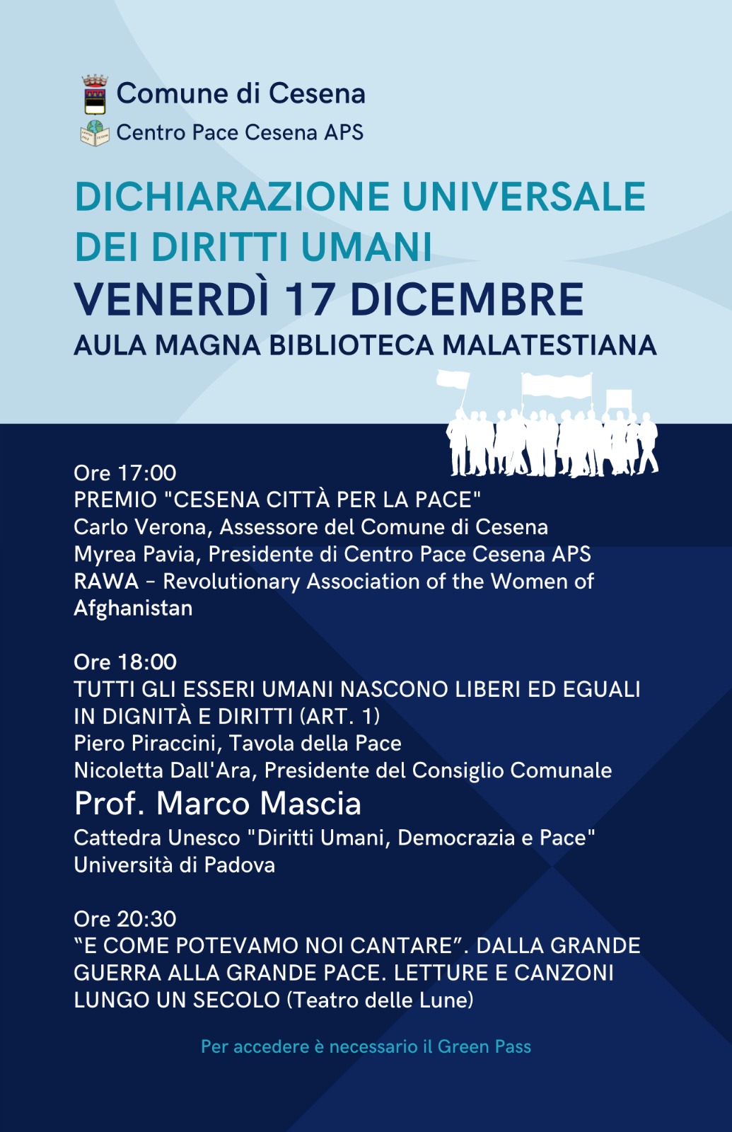 Locandina dell'evento Dichiarazione Universale dei Diritti Umani, venerdì 17 dicembre, Cesena