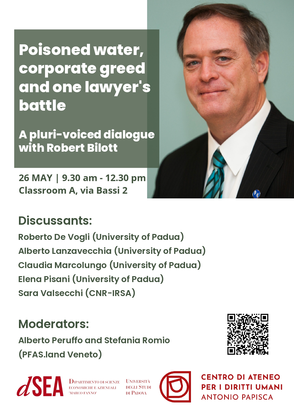 Poisoned water, corporate greed and one lawyer's battle - A pluri-voiced dialogue with Robert Bilott, May 26th