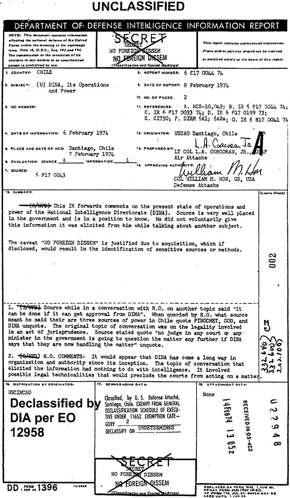 Unclassified report related to DINA operations of the US government