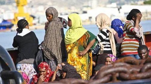 African migrant women on a boat