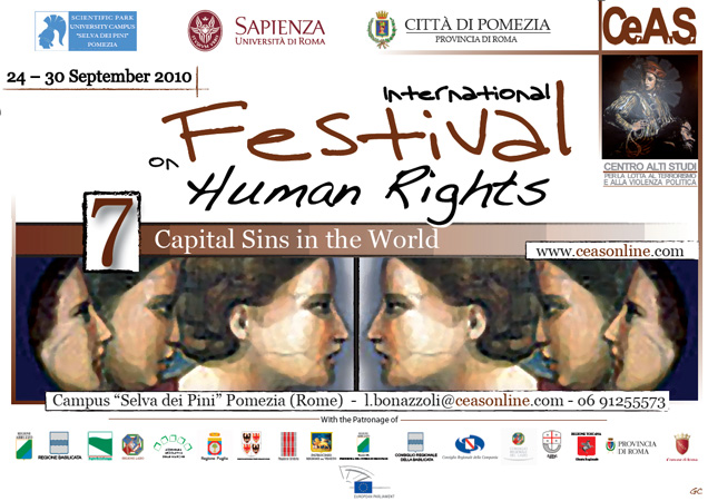 Locandina del Primo Festival Internazionale dei Diritti Umani, Pomezia (Roma), 2010