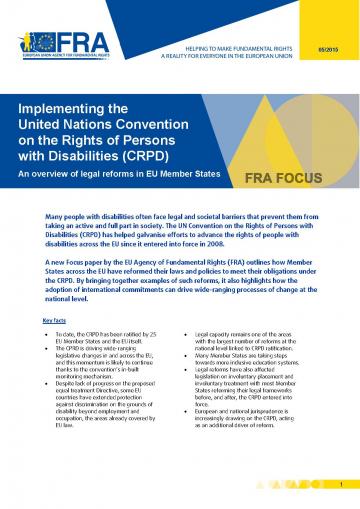 2015 Focus paper of the EU Agency of Fundamental Rights (FRA) on the implementation of the UN Convention on the Rights of Persons with Disabilities (CRPD)