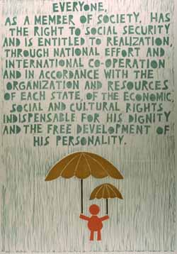 Poster con disegno e testo dell'art. 22 della Dichiarazione universale dei diritti umani.