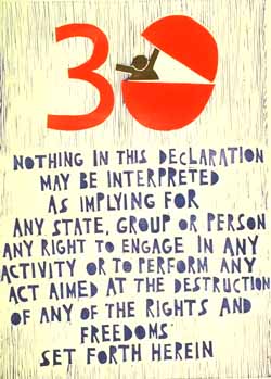 Poster con disegno e testo dell'art. 30 della Dichiarazione universale dei diritti umani.