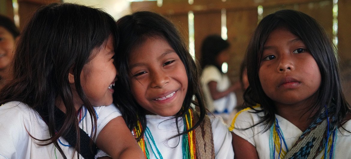 Girls from the Arhuacos indigenous community of Colombia