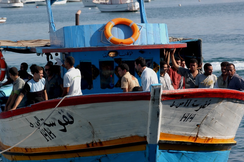 A migrant boat arriving on the island of Lampedusa