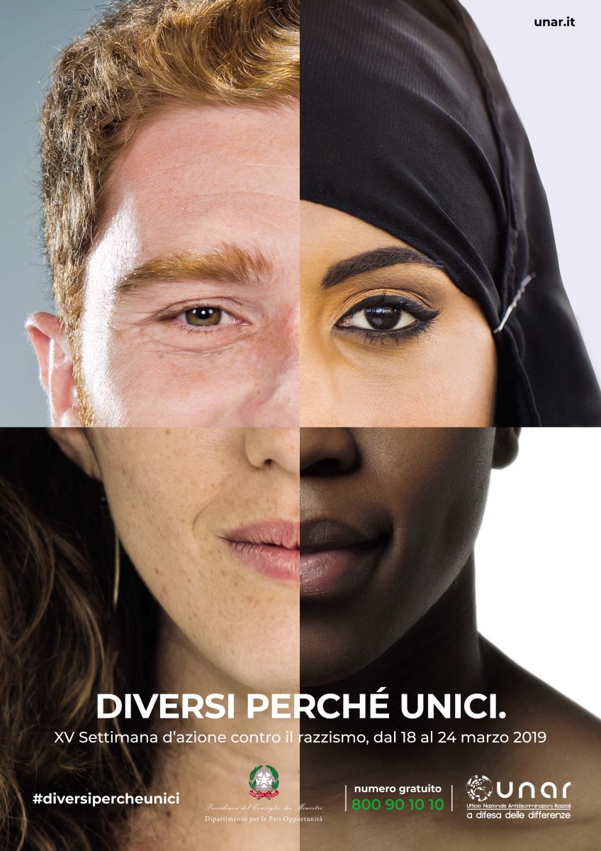Viso diviso in quattro con diverse etnie rappresentate. 