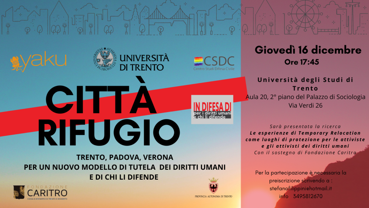Locandina evento Trento Città per I Diritti Umani, 16 dicembre