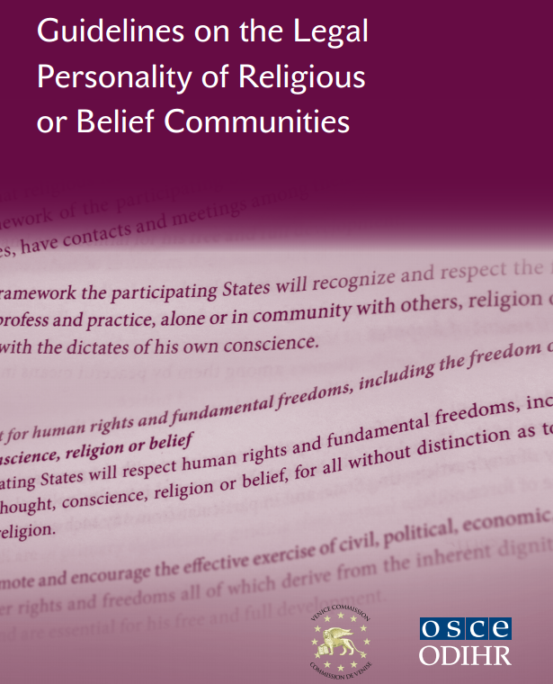 Copertina delle Linee Guida sul riconoscimento della personalità giuridica delle comunità religiose o di credo 