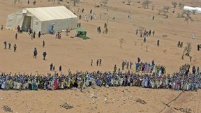 Vista aerea di un gruppo di rifugiati di Iridimi, in Chad.