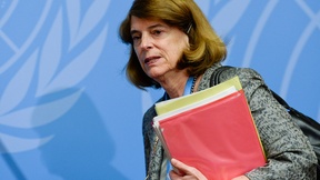 Mary McGowan Davis, Chairperson, Independent Commission of Inquiry on the 2014 Gaza Conflict, at press conference in Geneva