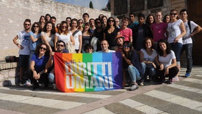 Group shot of students and  National Civil Service volunteers  of the University of Padua in Assisi, 18 October 2014. 

