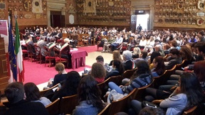 Giornata internazionale dei diritti umani 2014, Abbiamo Diritto alla Pace: il pubblico nell'Aula Magna "Galileo Galilei!" dell'Università di Padova, 10 dicembre 2014.