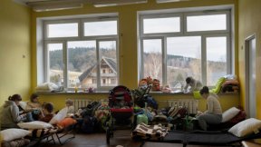 Refugees from Ukraine in a former school in Lodyna, in Poland, on March 8