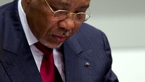 L'ex Presidente della Liberia Charles Taylor durante la lettura della sentenza di condanna per crimini di guerra e contro l'umanità da parte della Corte Speciale per la Sierra Leone, aprile 2012