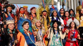Women from the Brazilian delegation attend an indigenous event during the COP28 UN Climate Change Conference in Dubai, United Arab Emirates, in December 2023.