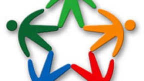 Logo del Servizio Civile Nazionale. Raffigura 5 omini colorati che si danno la mano e insieme formano il simbolo della Repubblica Italiana.