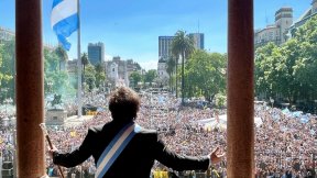 The President of the Republic of Argentina Javier Milei speaks for the first time to all Argentines from the balcony of the Casa Rosada.
