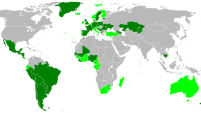 Political world map: states coloured in dark green have already ratified OPCAT, states in light green have signed, but not yet ratified OPCAT.