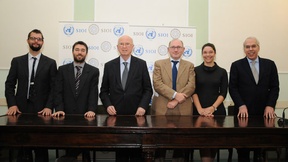 Members of the Yearbook Research and Editing Group (from the left: Pietro de Perini, Andrea Cofelice, Antonio Papisca, Director of the Yearbook, Paolo De Stefani, Claudia Pividori and Marco Mascia, Director of the Padua's Human Rights Centre 