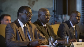 Membri della delegazione senegalese al momento della lettura della sentenza della Corte internazionale di giustizia, 27 luglio 2012