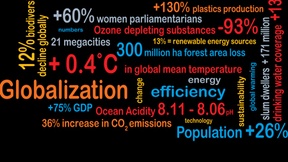 Copertina del rapporto UNEP con frasi e dati in diversi colori su sfondo nero 