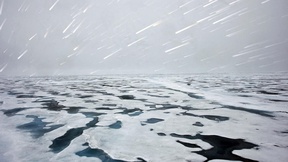 Polar ice viewed, which is melting, from aboard the Norwegian Coast Guard vessel, "KV Svalbard", during Secretary-General Ban Ki-moon's visit to the Polar ice rim to witness firsthand the impact of climate change on icebergs and glaciers.
