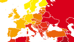 Mappa che raffigura la percezione della corruzione nel 2011 elaborata dall'organizzazione "Transparency International" (dettaglio sul continente europeo)