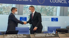 The photo shows the former president of the Committee of Ministers of the Council of Europe and the new President from Italy, Di Maio.