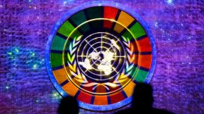 UN logo with colourful background
