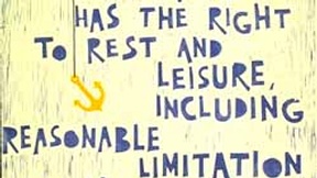 Poster con disegno e testo dell'art. 24 della Dichiarazione universale dei diritti umani.