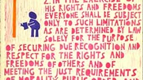 Poster con disegno e testo dell'art. 29 della Dichiarazione universale dei diritti umani.