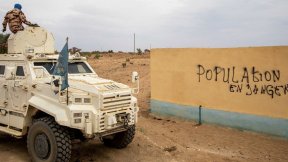 A MINUSMA armoured vehicle in Aguelhock, Mali