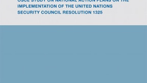 Sfondo azzurro, al centro scritta "OSCE Study on National Action Plans on the Implementation of the United Nations Security Council Resolution 1325", in basso a sinistra Logo Osce, in basso a destra logo Peace Research Istituto di Osolo
