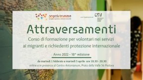 Volantino del Corso di formazione per volontari nei servizi ai migranti e richiedenti protezione internazionale 2022 di Popoli Insieme
