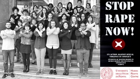 Students of the Master's Degree in Human Rights and Multi-level Governance, A.A. 2014/2015 take a picture with their arms crossed to join the UN global campaign Stop rape now