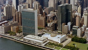 Foto area del quartier generale delle Nazioni Unite a Manhattan, New York vicino al fiume Hudson. 