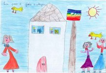 Disegno di bambini di scuola primaria sul tema della pace, dal sito https://www.scuoledipace.it