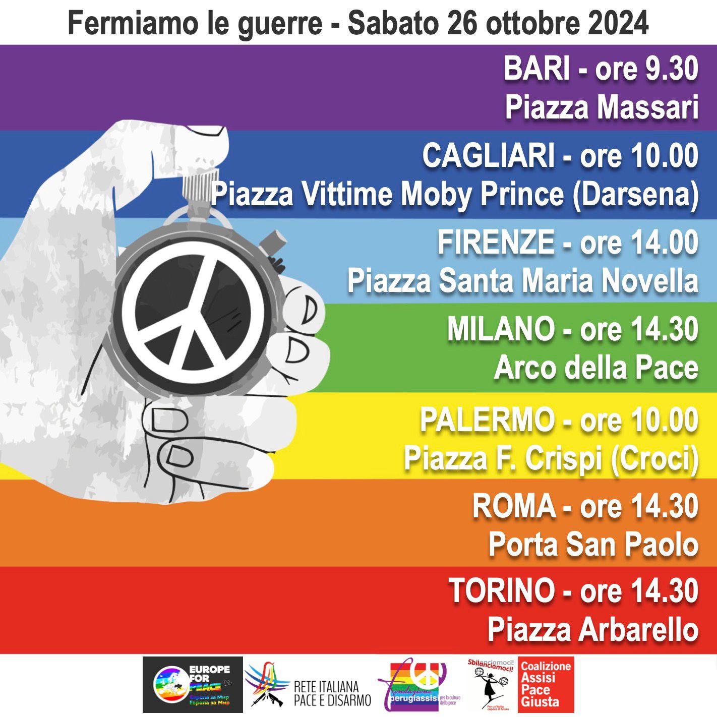 Bandiera della pace. Giornata di mobilitazione nazionale del 26 ottobre 2024: Fermiamo le guerre!