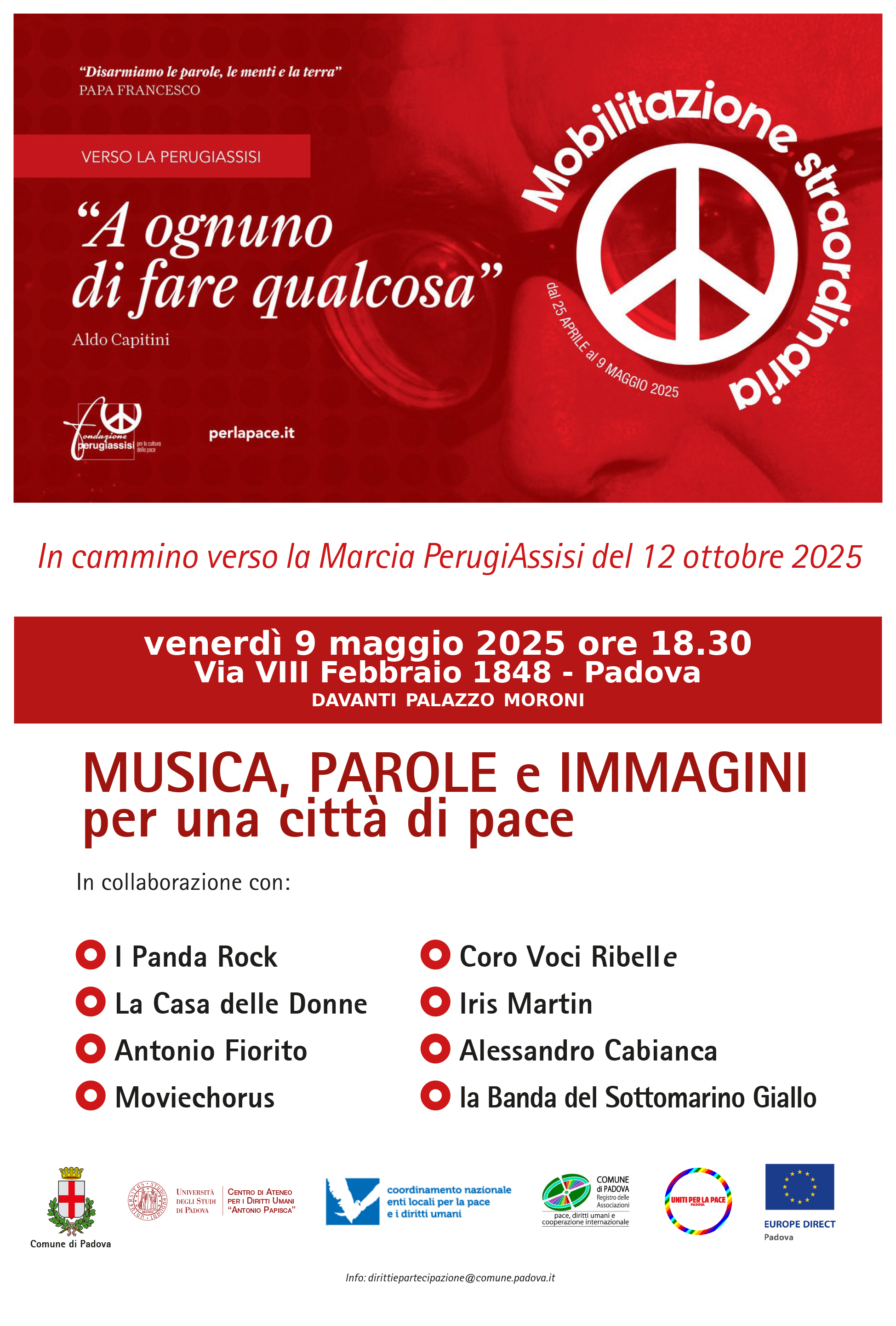 Mobilitazione straordinaria – Musica, Parole e Immagini per una città di pace, Padova, 9 maggio 2025