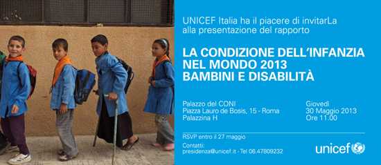 UNICEF: Presentazione del Rapporto sulla condizione dell'infanzia nel mondo 2013. Padova, Centro Diritti Umani, 30 maggio 2013