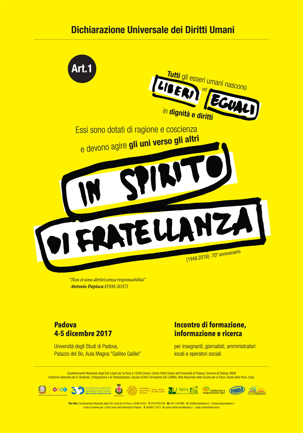 Corso di formazione ai diritti umani e alla cittadinanza glocale “In spirito di fratellanza”, 4-5 dicembre 2017, Università di Padova