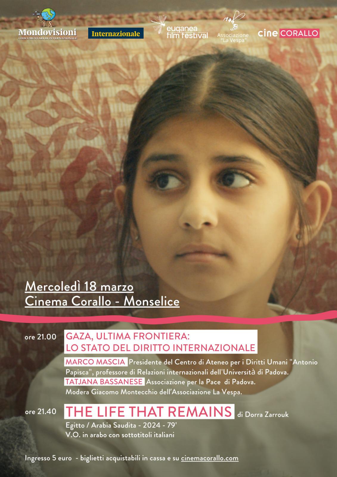 "Gaza, ultima frontiera: Lo stato del diritto internazionale": dibattito e proiezione del film "The life that remains", Monselice, 18 marzo 2026