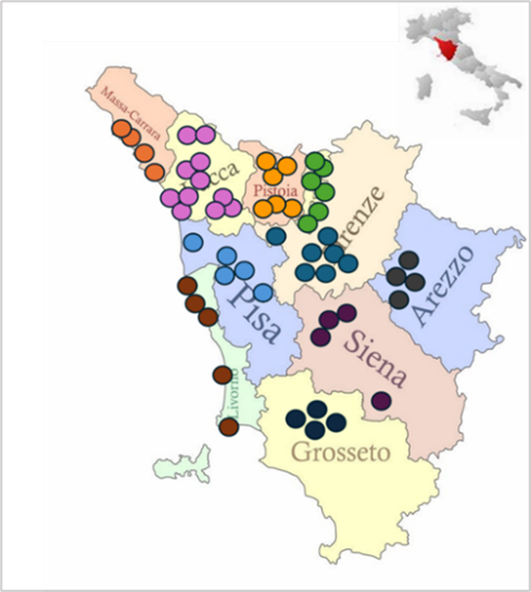 Figura 2. Disposizione territoriale degli istituti partecipanti a PRIZE 1 (a) e PRIZE 2 (b)